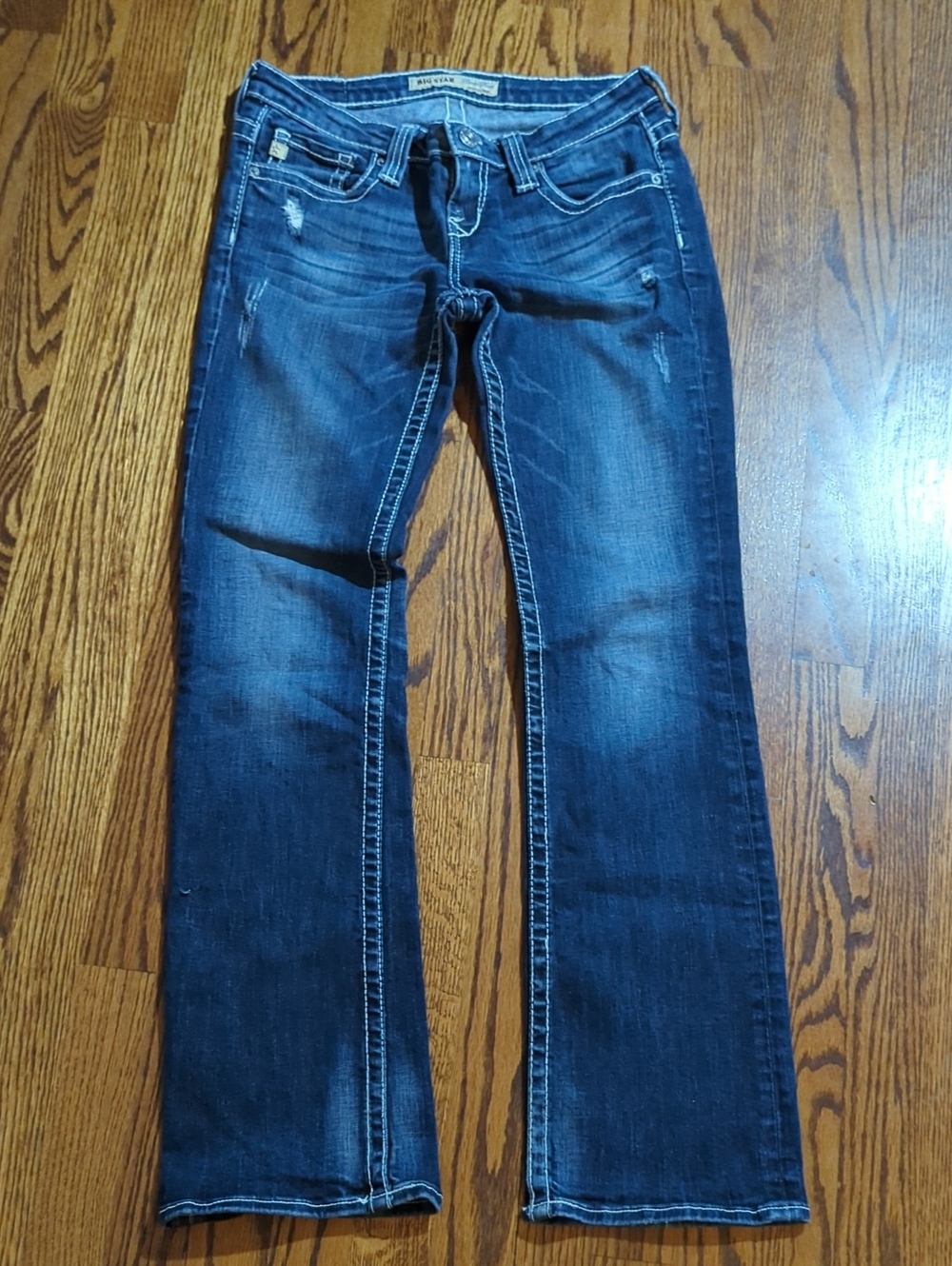 Big Star Ultra Low Rise Blue Boot-Cut Jeans White Stitching Western W28 L30